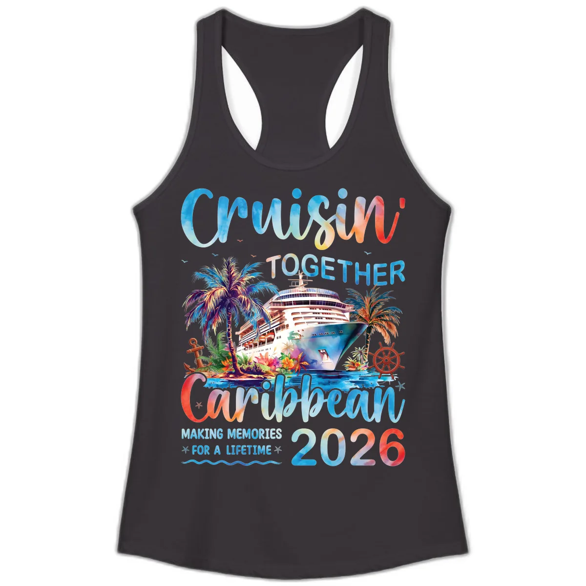 Cruisin' Together Caribbean 2026 Family Memories Cruise Ladies Tank in Black