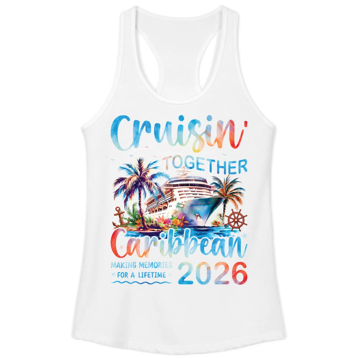 Cruisin' Together Caribbean 2026 Family Memories Cruise Ladies Tank in White