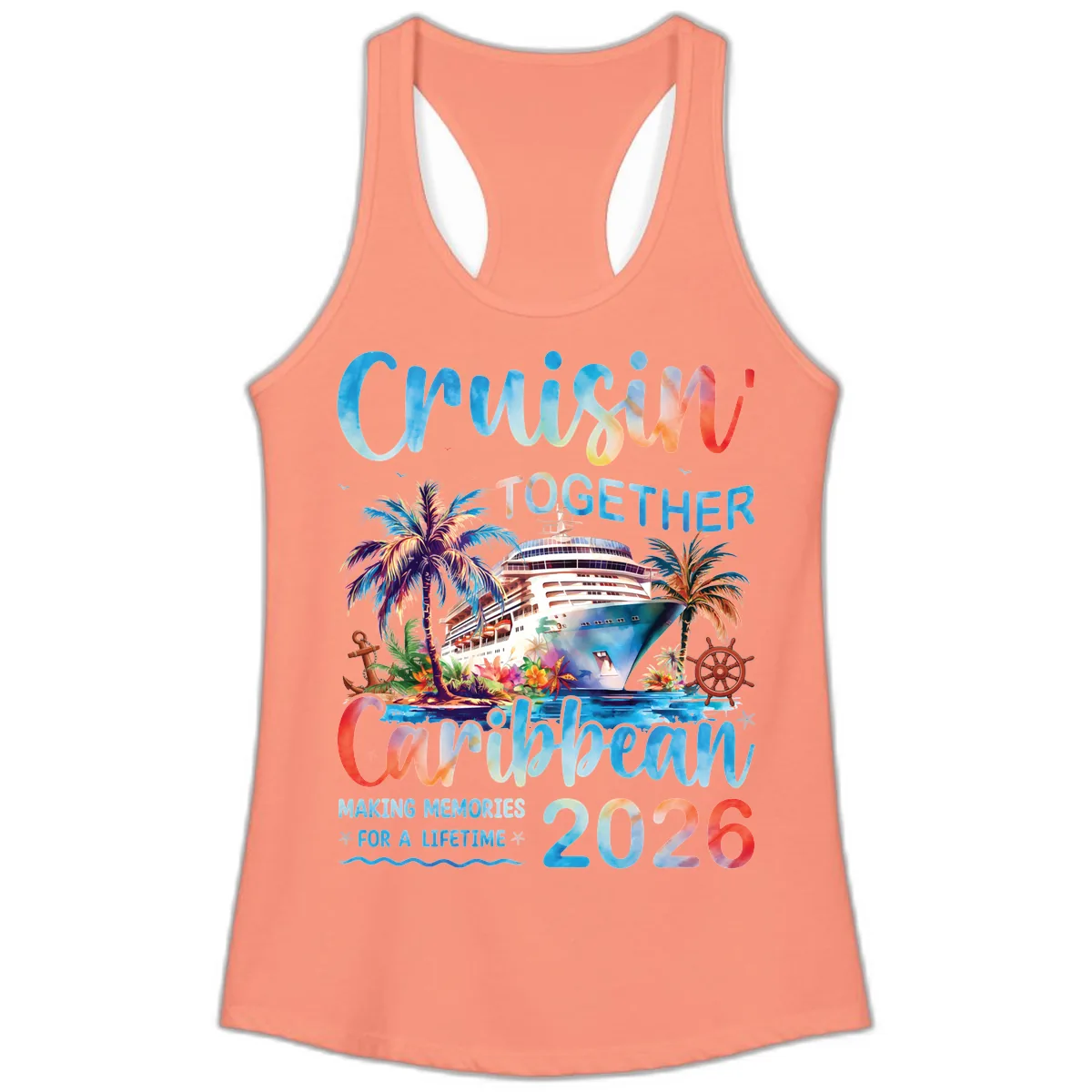 Cruisin' Together Caribbean 2026 Family Memories Cruise Ladies Tank in Solid Light Orange