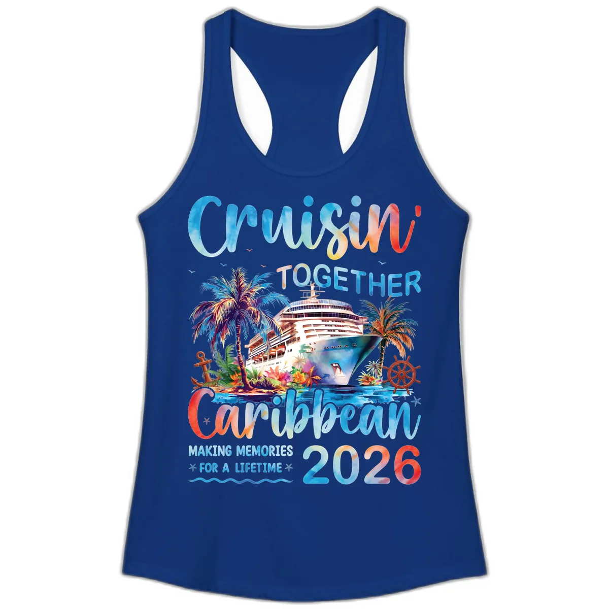 Cruisin' Together Caribbean 2026 Family Memories Cruise Ladies Tank in Solid Royal