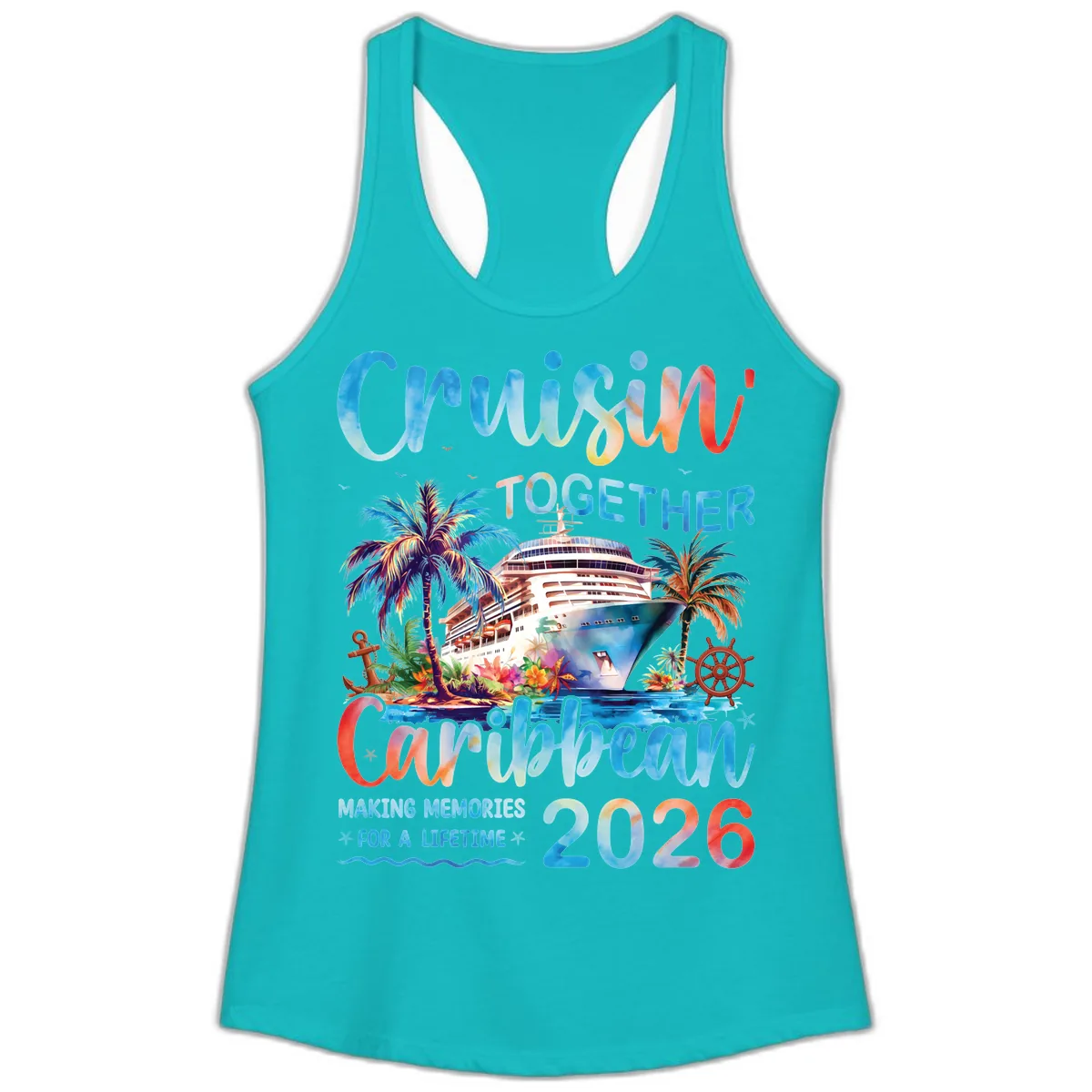 Cruisin' Together Caribbean 2026 Family Memories Cruise Ladies Tank in Tahiti Blue