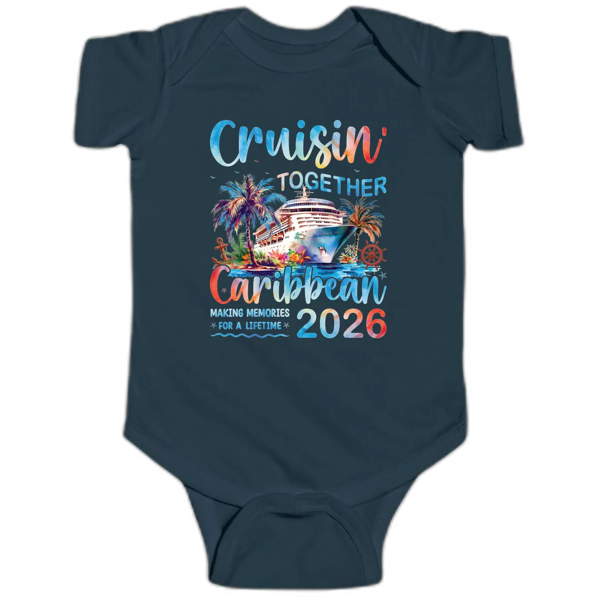 Cruisin' Together Caribbean 2026 Family Memories Cruise Baby Onesie in Navy