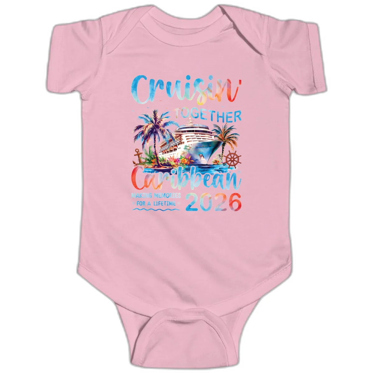 Cruisin' Together Caribbean 2026 Family Memories Cruise Baby Onesie in Pink