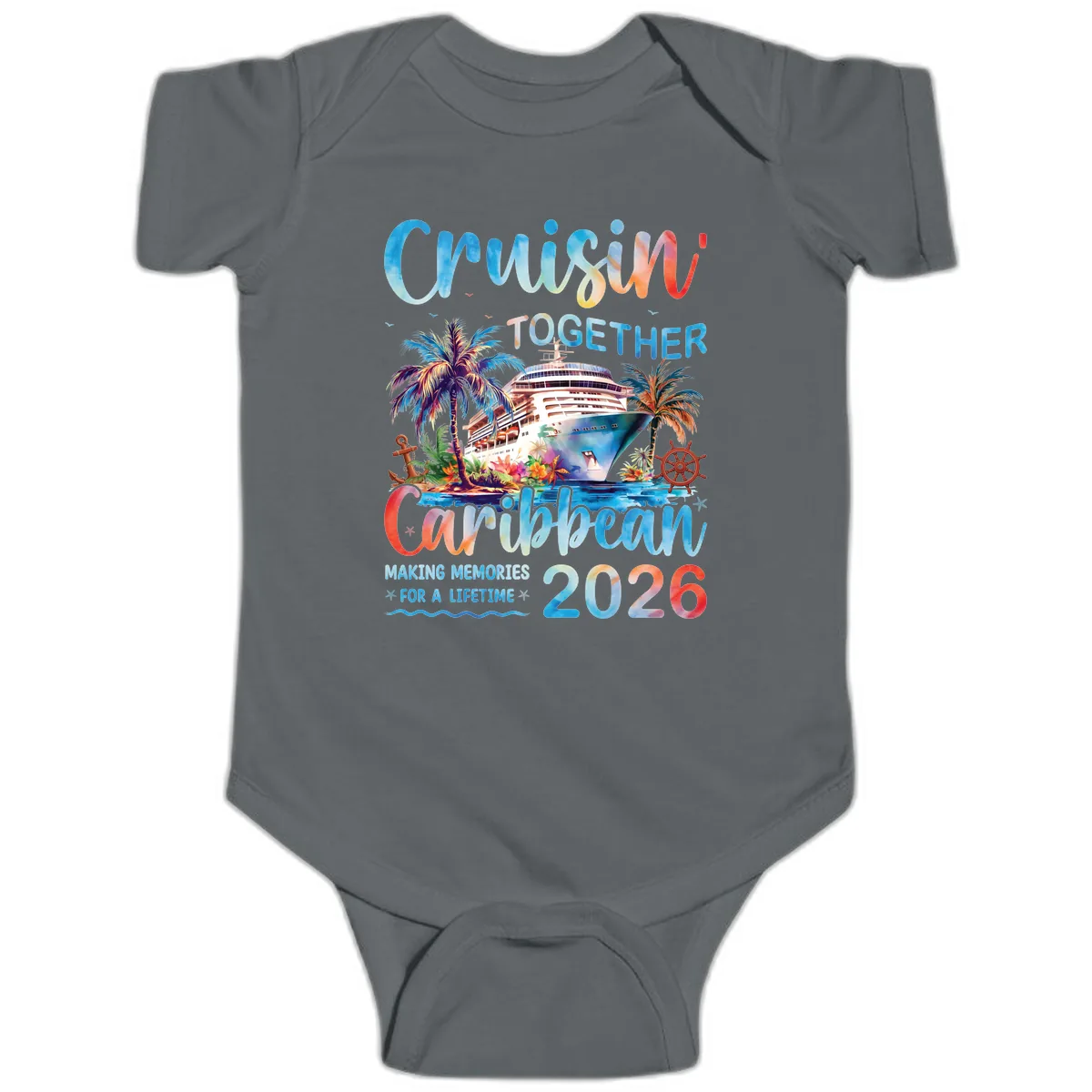Cruisin' Together Caribbean 2026 Family Memories Cruise Baby Onesie in Charcoal