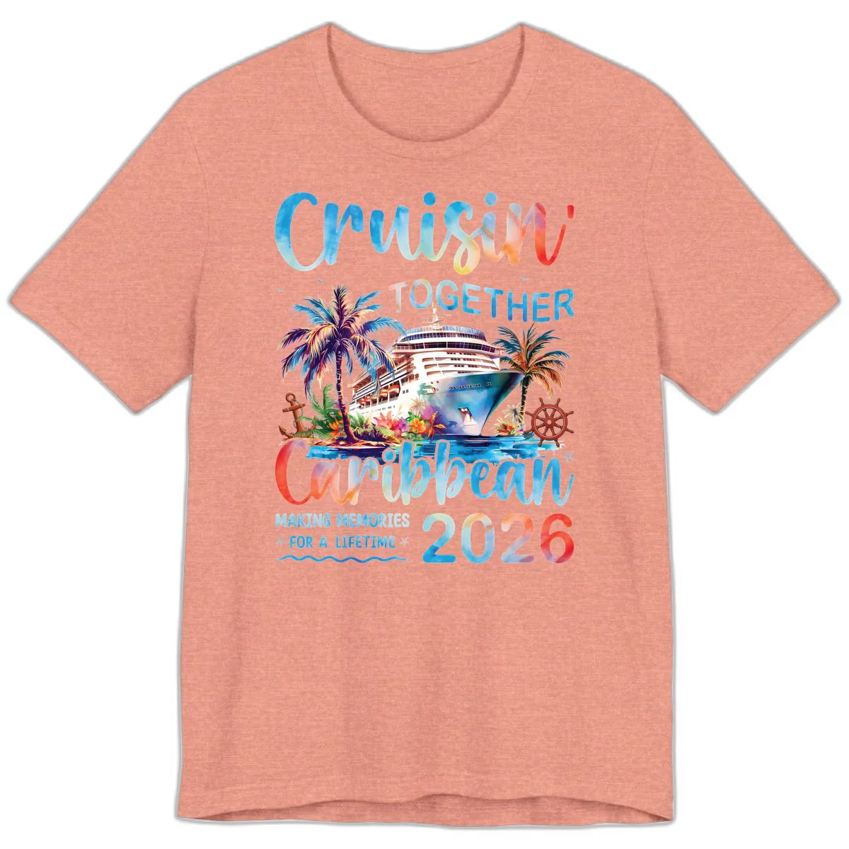 Cruisin' Together Caribbean 2026 Family Memories Cruise Premium T-Shirt in Heather Sunset