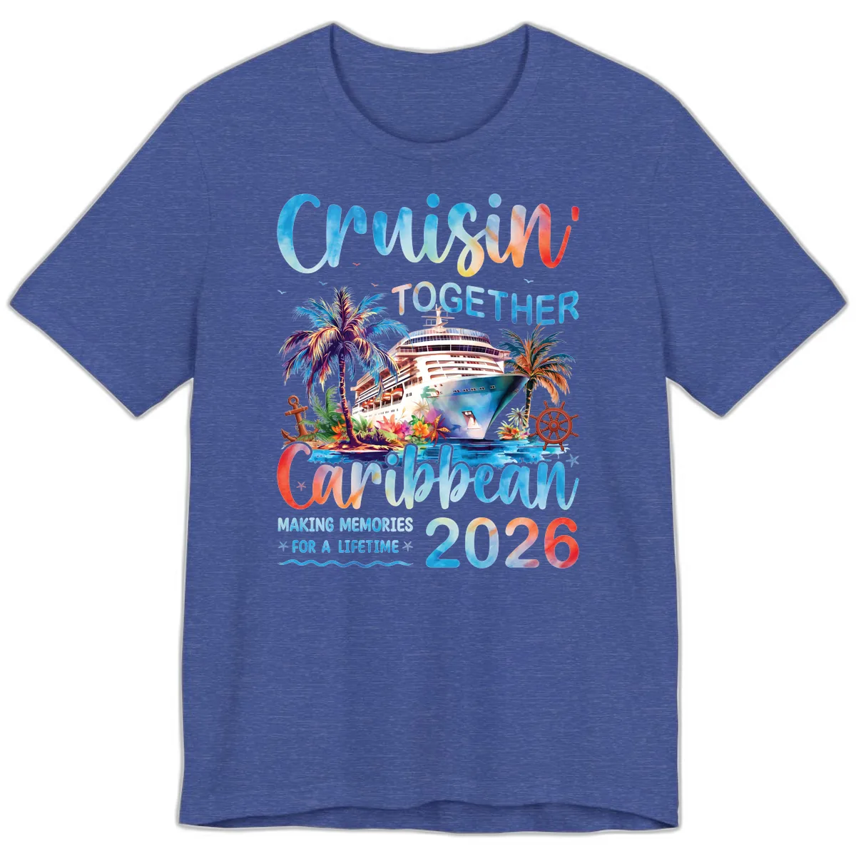 Cruisin' Together Caribbean 2026 Family Memories Cruise Premium T-Shirt in Heather True Royal