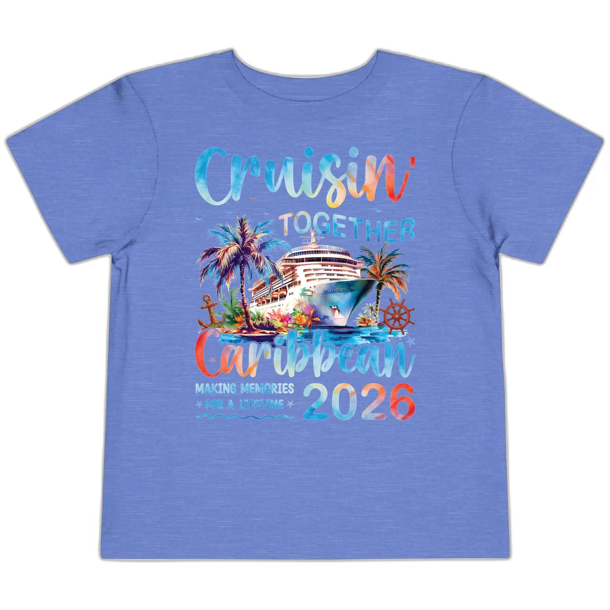 Cruisin' Together Caribbean 2026 Family Memories Cruise Toddler T-Shirt in Heather Columbia Blue