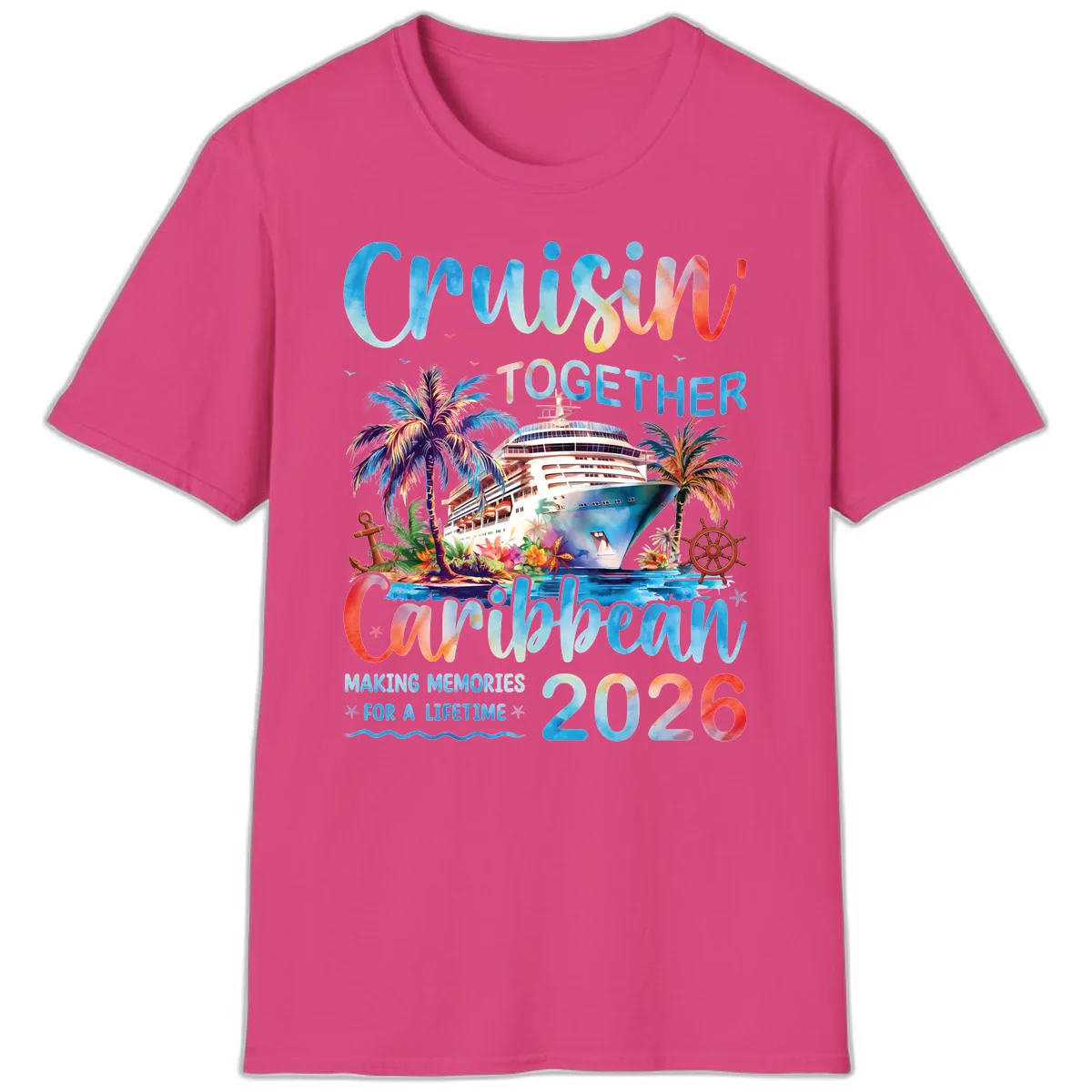 Cruisin' Together Caribbean 2026 Family Memories Cruise T-Shirt in Heliconia