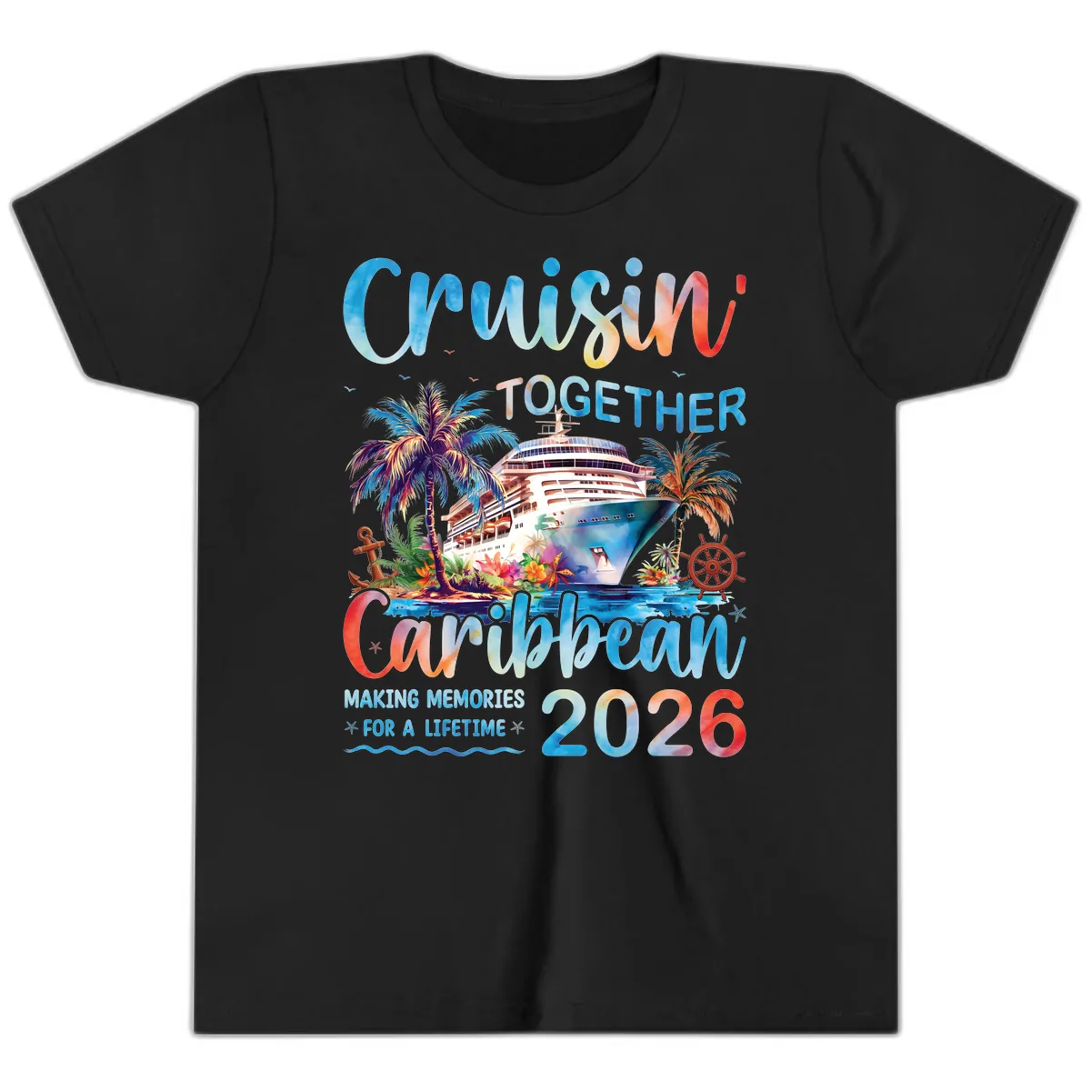 Cruisin' Together Caribbean 2026 Family Memories Cruise Youth T-Shirt in Black