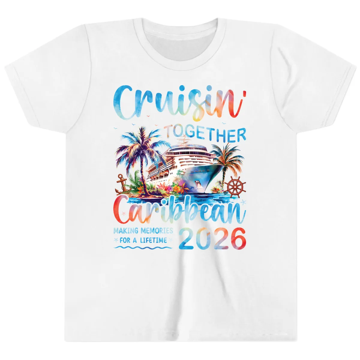 Cruisin' Together Caribbean 2026 Family Memories Cruise Youth T-Shirt in White