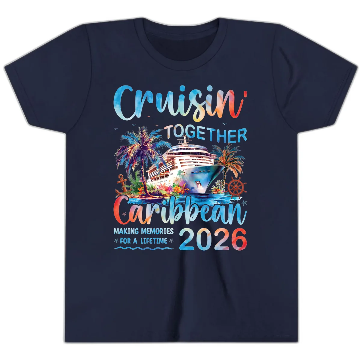 Cruisin' Together Caribbean 2026 Family Memories Cruise Youth T-Shirt in Navy