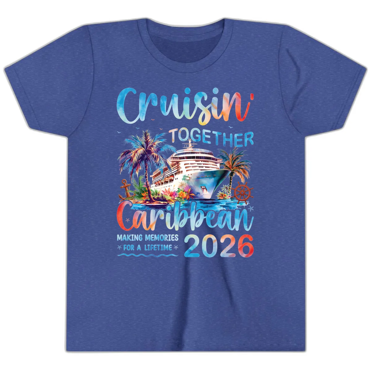 Cruisin' Together Caribbean 2026 Family Memories Cruise Youth T-Shirt in Heather True Royal
