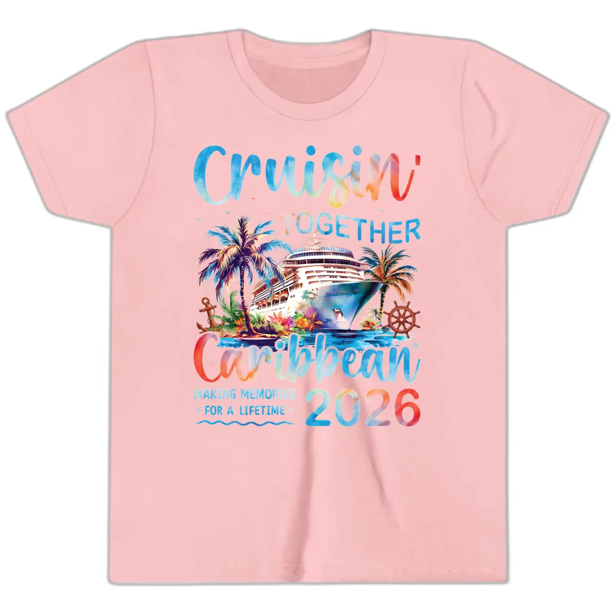 Cruisin' Together Caribbean 2026 Family Memories Cruise Youth T-Shirt in Pink