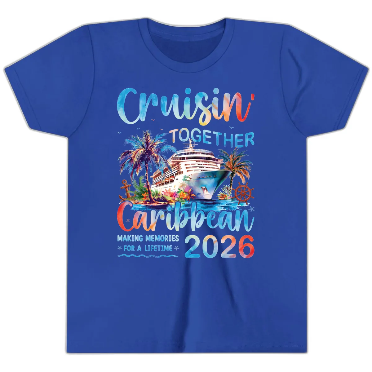 Cruisin' Together Caribbean 2026 Family Memories Cruise Youth T-Shirt in True Royal