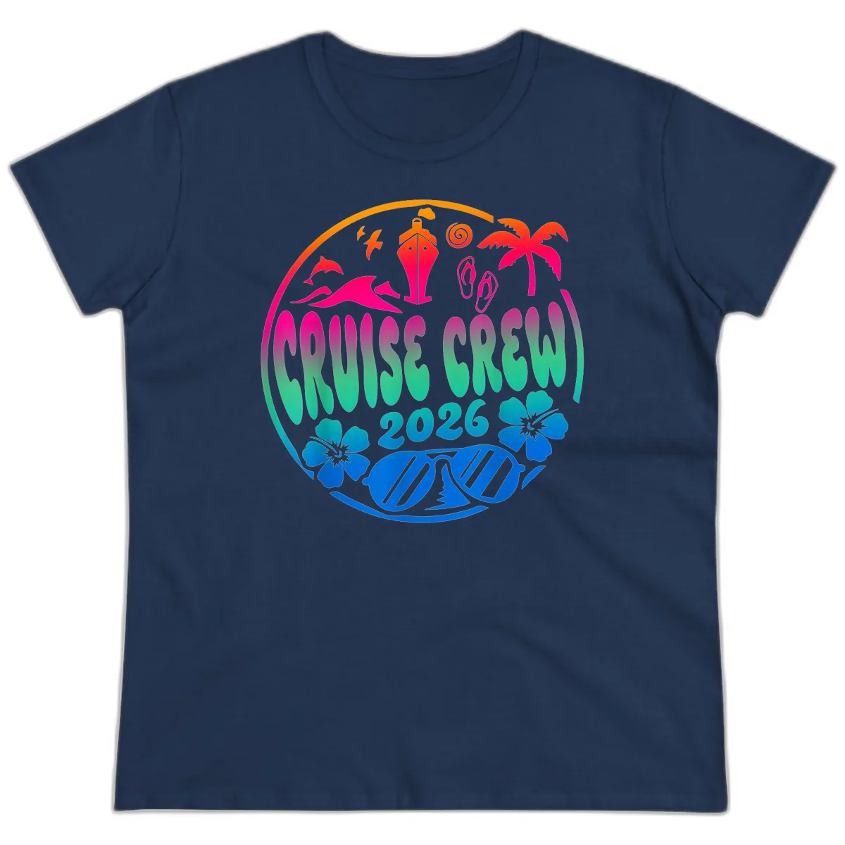 Family Cruise Crew 2026 Vacation Design Ladies Tee in Navy