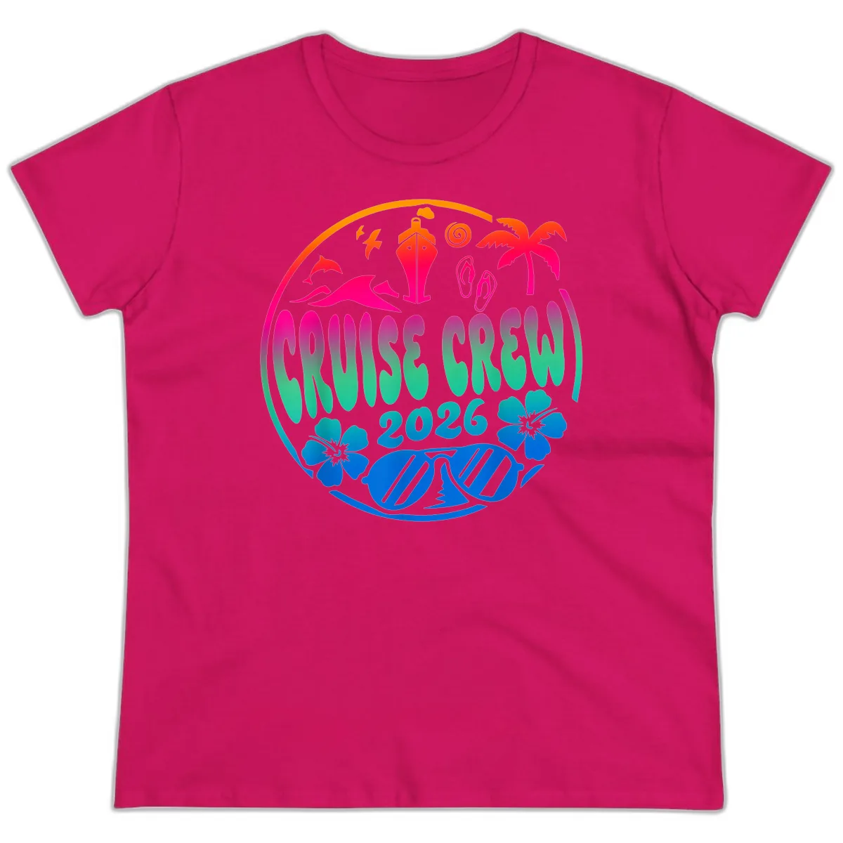 Family Cruise Crew 2026 Vacation Design Ladies Tee in Heliconia