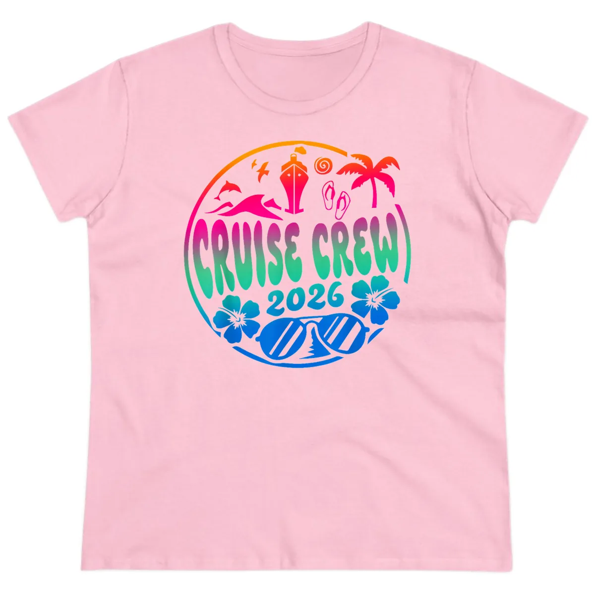 Family Cruise Crew 2026 Vacation Design Ladies Tee in Light Pink