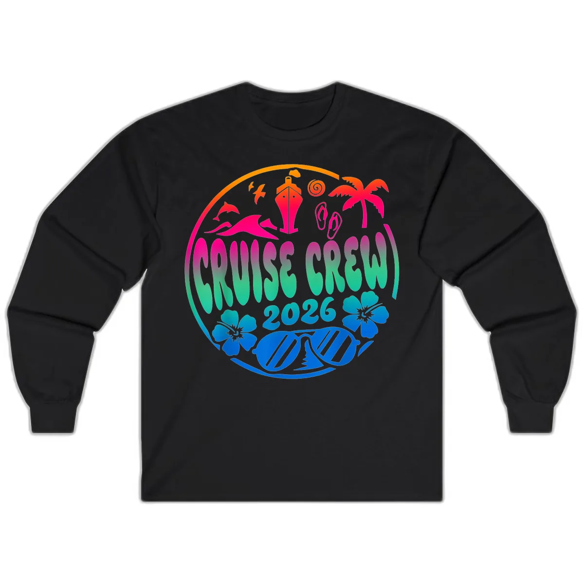 Family Cruise Crew 2026 Vacation Design Long Sleeve in Black