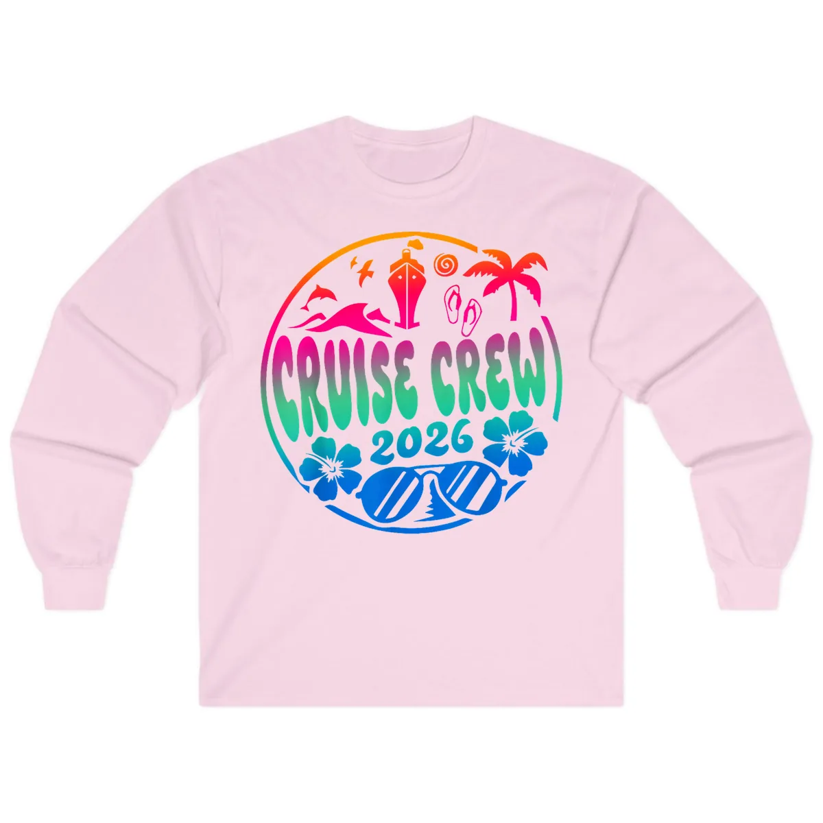 Family Cruise Crew 2026 Vacation Design Long Sleeve in Light Pink