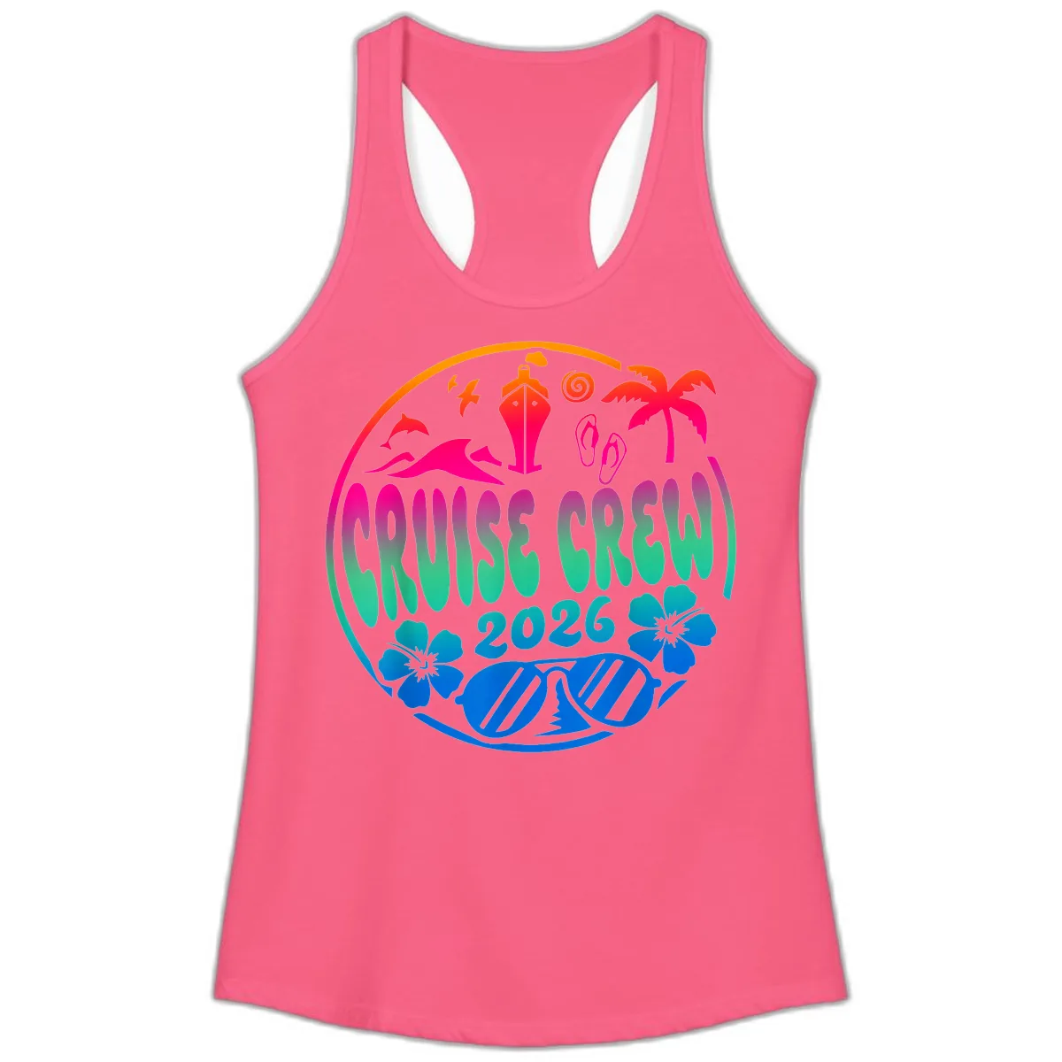 Family Cruise Crew 2026 Vacation Design Ladies Tank in Solid Hot Pink