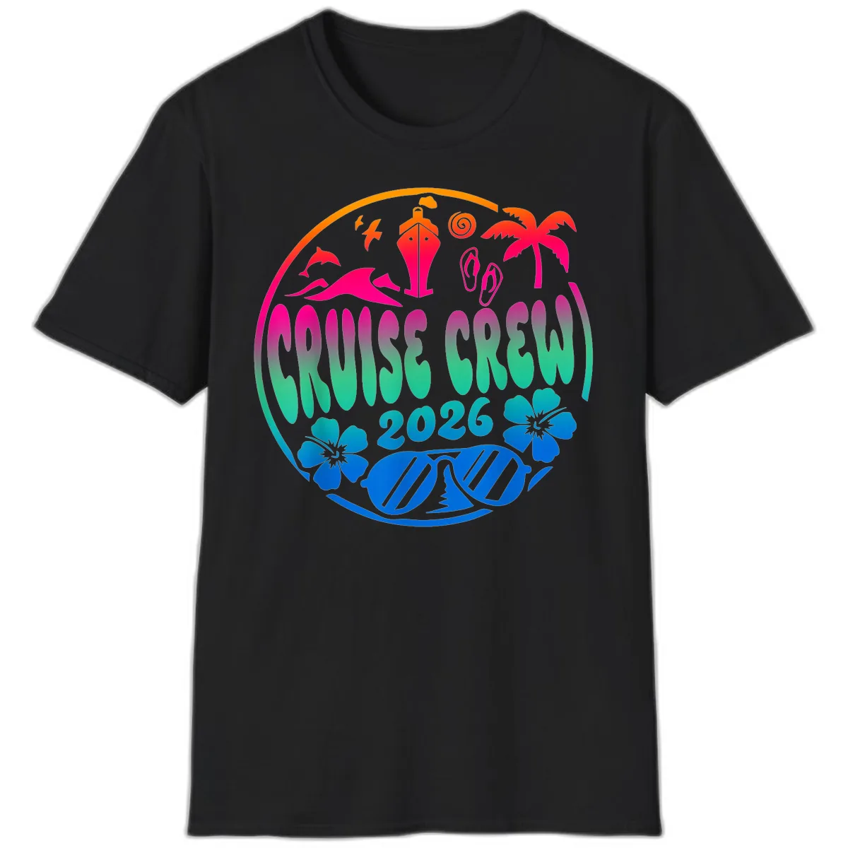 Family Cruise Crew 2026 Vacation Design T-Shirt in Black