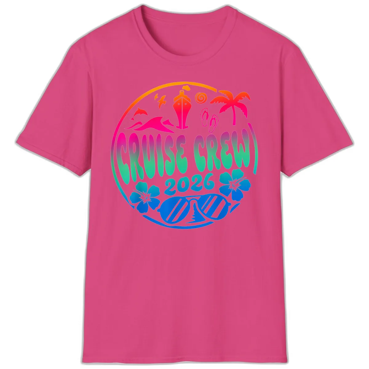 Family Cruise Crew 2026 Vacation Design T-Shirt in Heliconia
