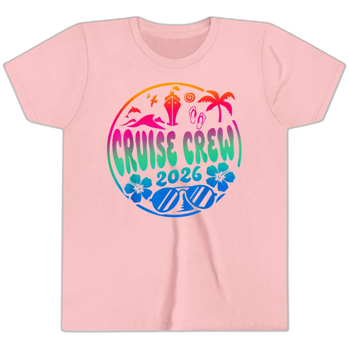 Family Cruise Crew 2026 Vacation Design Youth T-Shirt in Pink