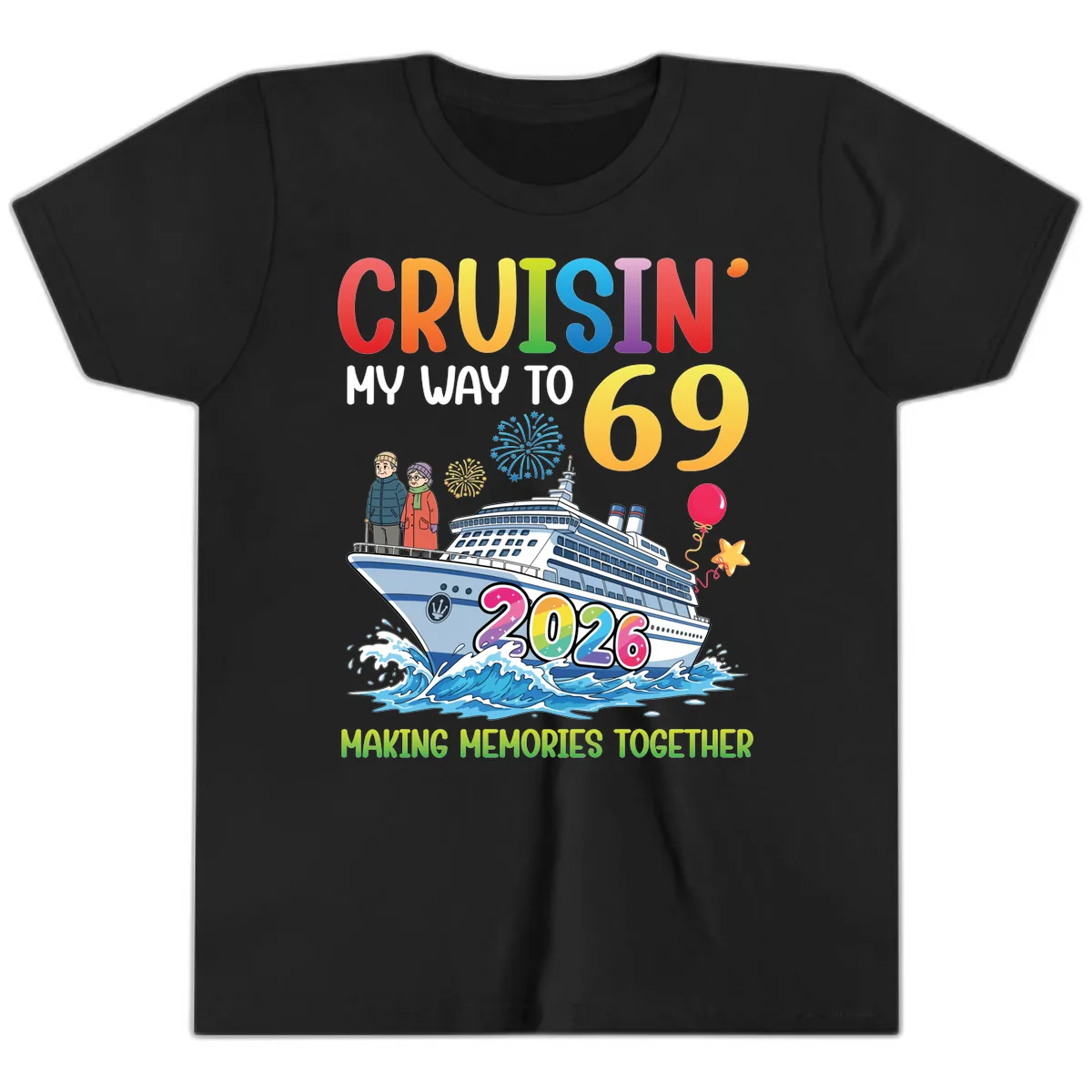 Cruisin' My Way To 69 In 2026 Family Cruise Design Youth T-Shirt in Black