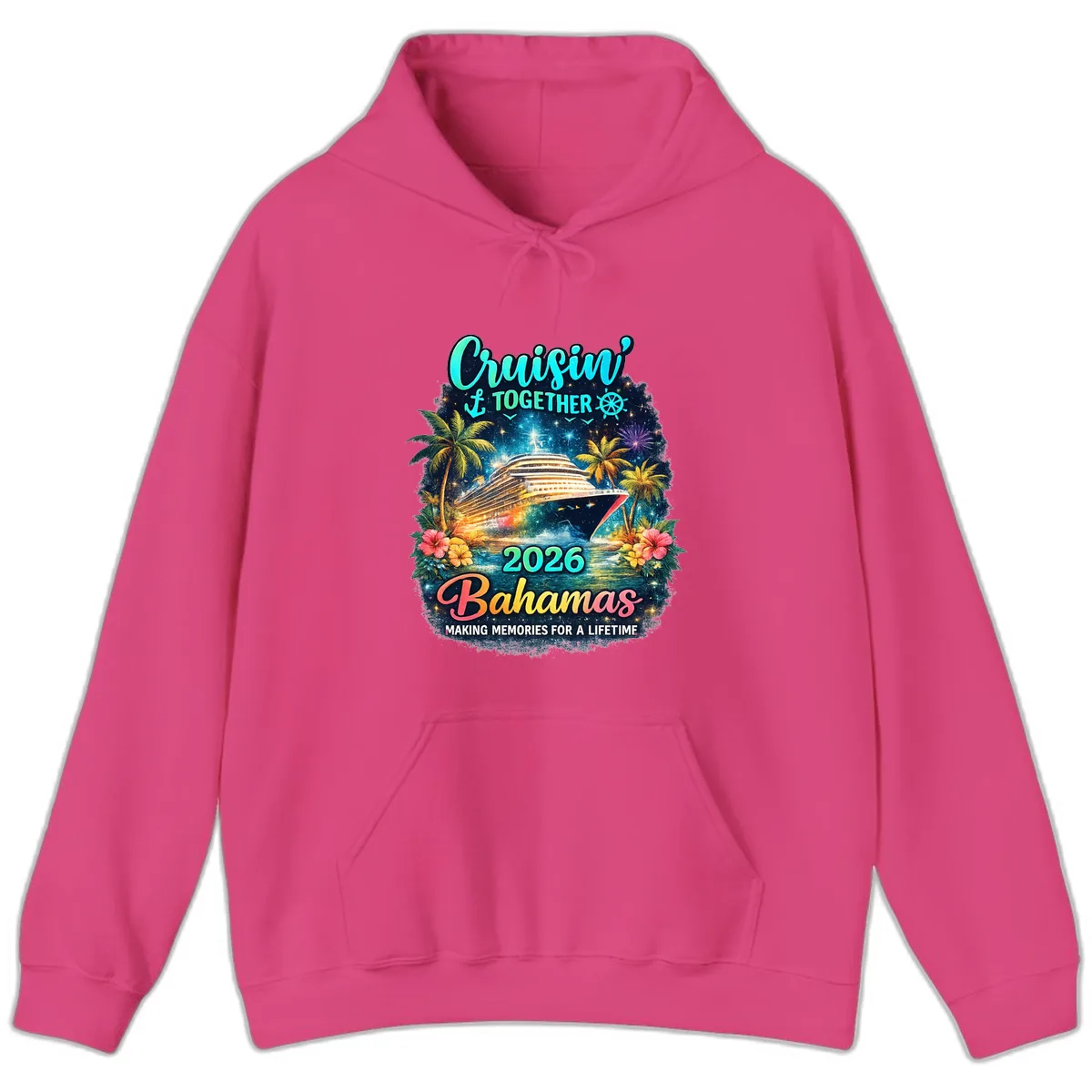 Cruisin' Together 2026 Bahamas Family Vacation Hoodie in Heliconia