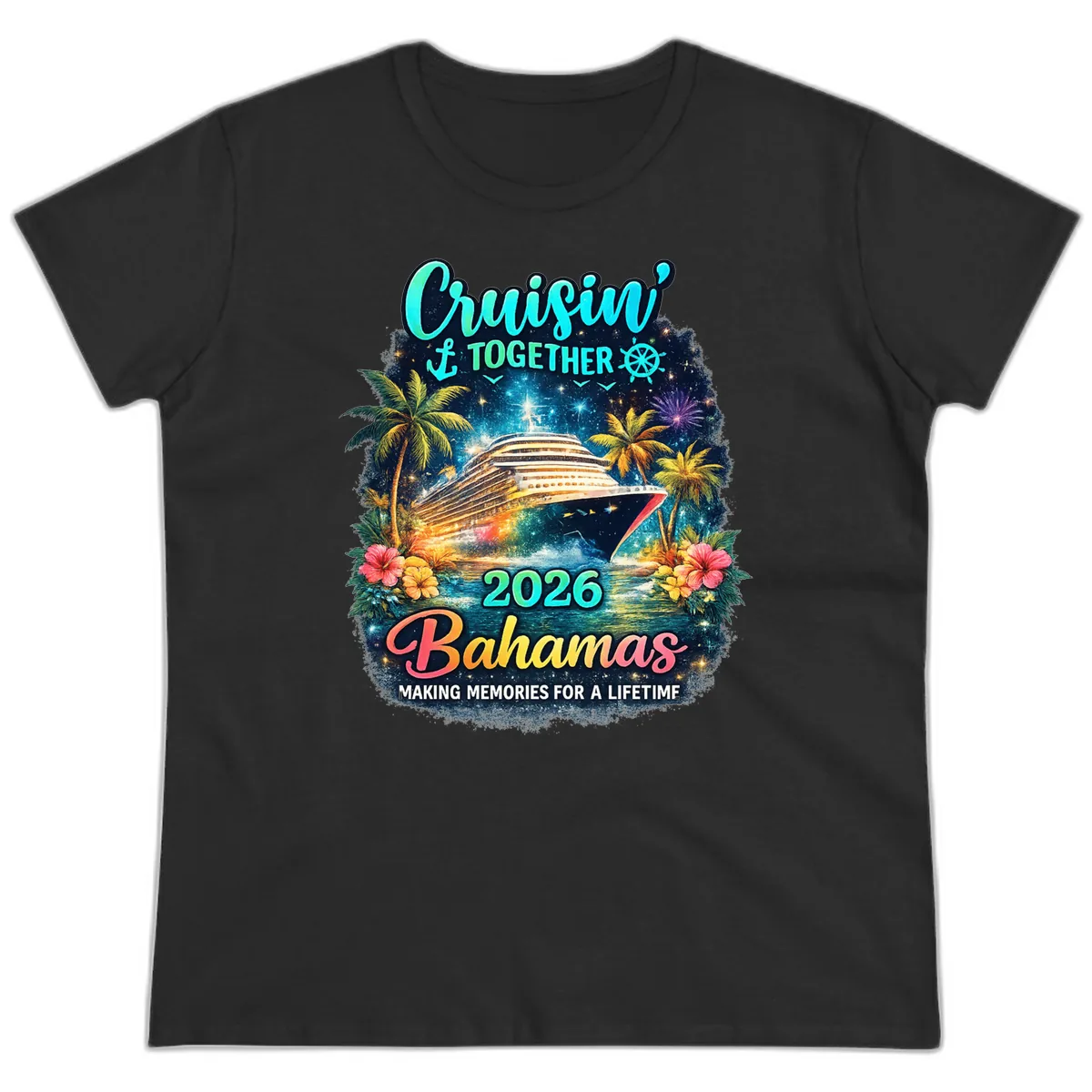 Cruisin' Together 2026 Bahamas Family Vacation Ladies Tee in Black