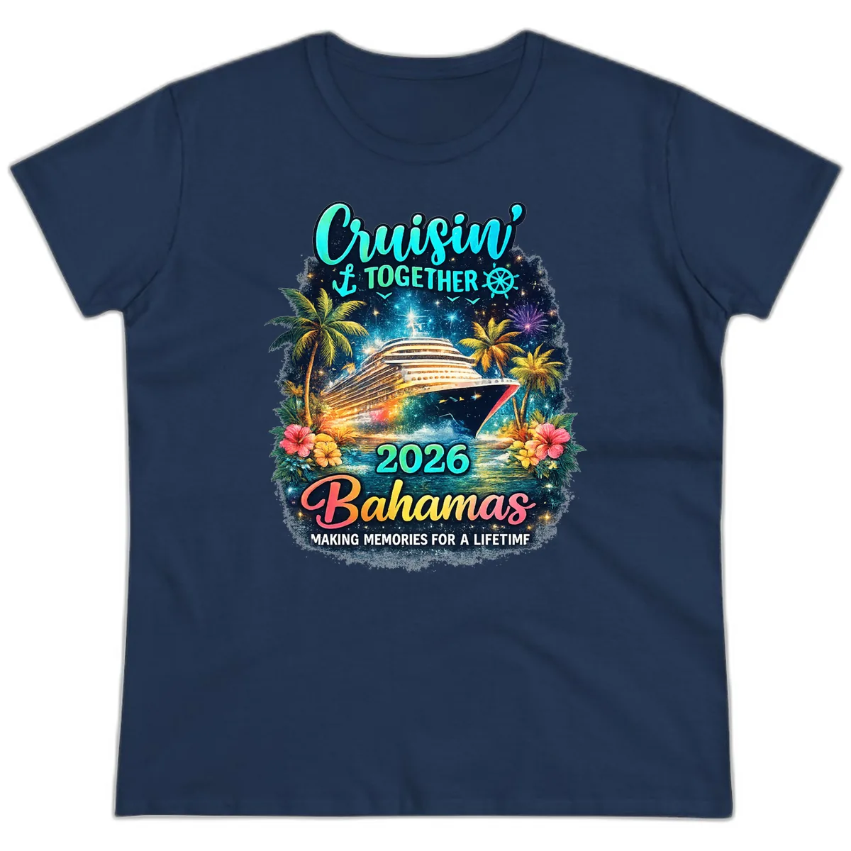 Cruisin' Together 2026 Bahamas Family Vacation Ladies Tee in Navy