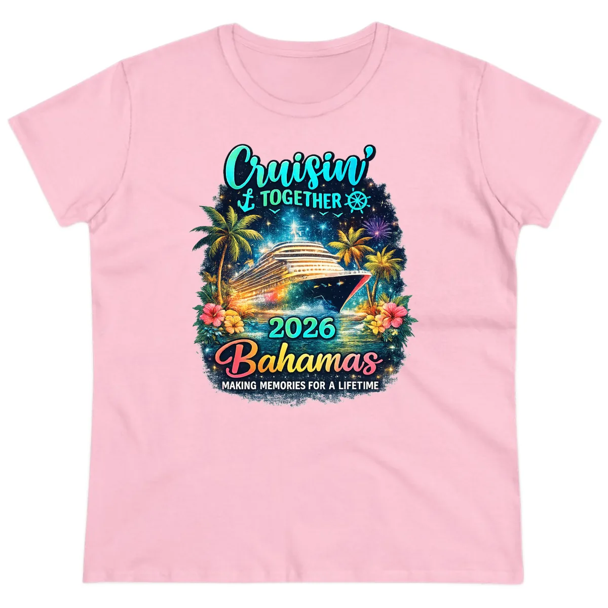 Cruisin' Together 2026 Bahamas Family Vacation Ladies Tee in Light Pink