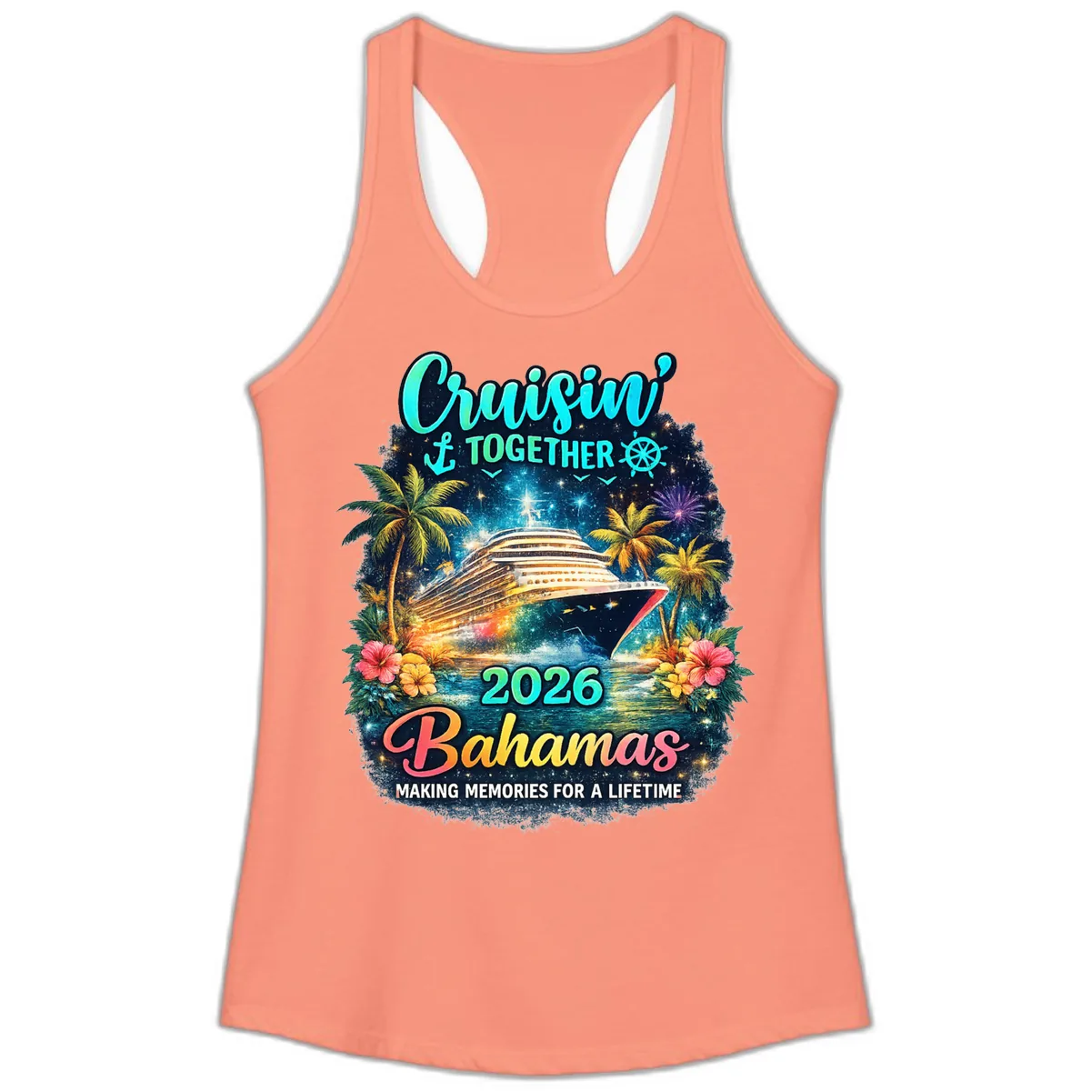 Cruisin' Together 2026 Bahamas Family Vacation Ladies Tank in Solid Light Orange