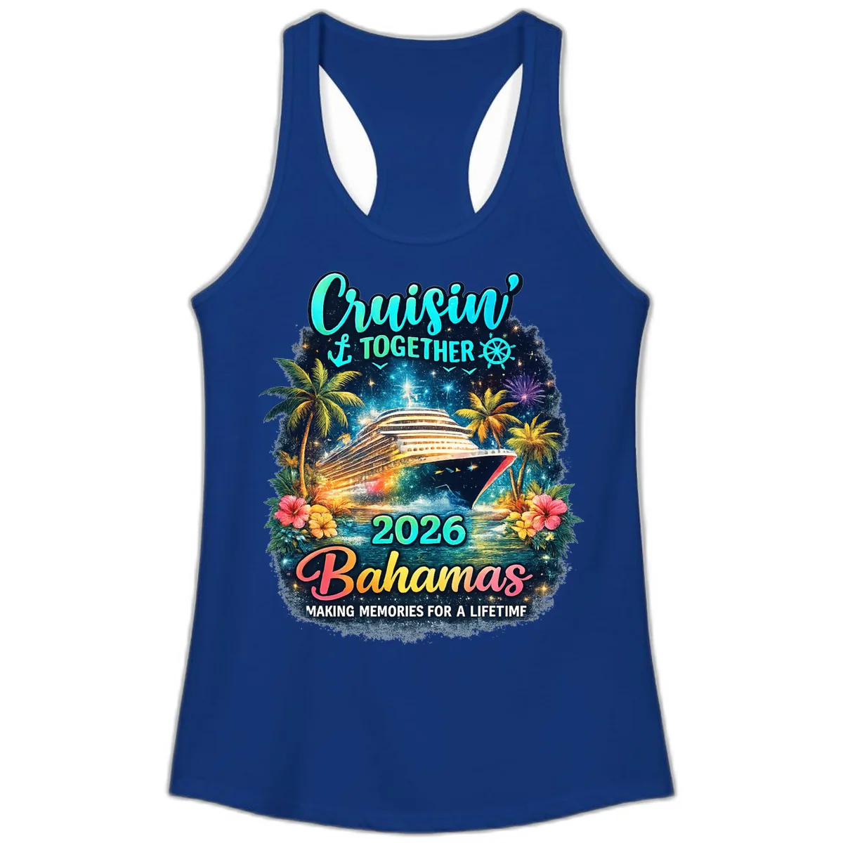 Cruisin' Together 2026 Bahamas Family Vacation Ladies Tank in Solid Royal