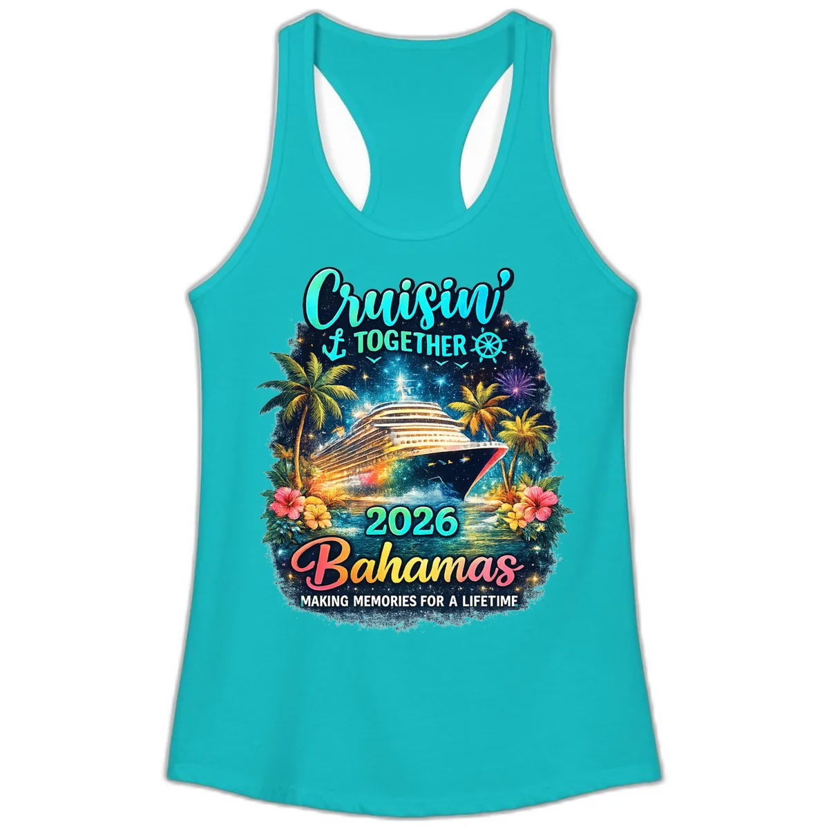 Cruisin' Together 2026 Bahamas Family Vacation Ladies Tank in Tahiti Blue
