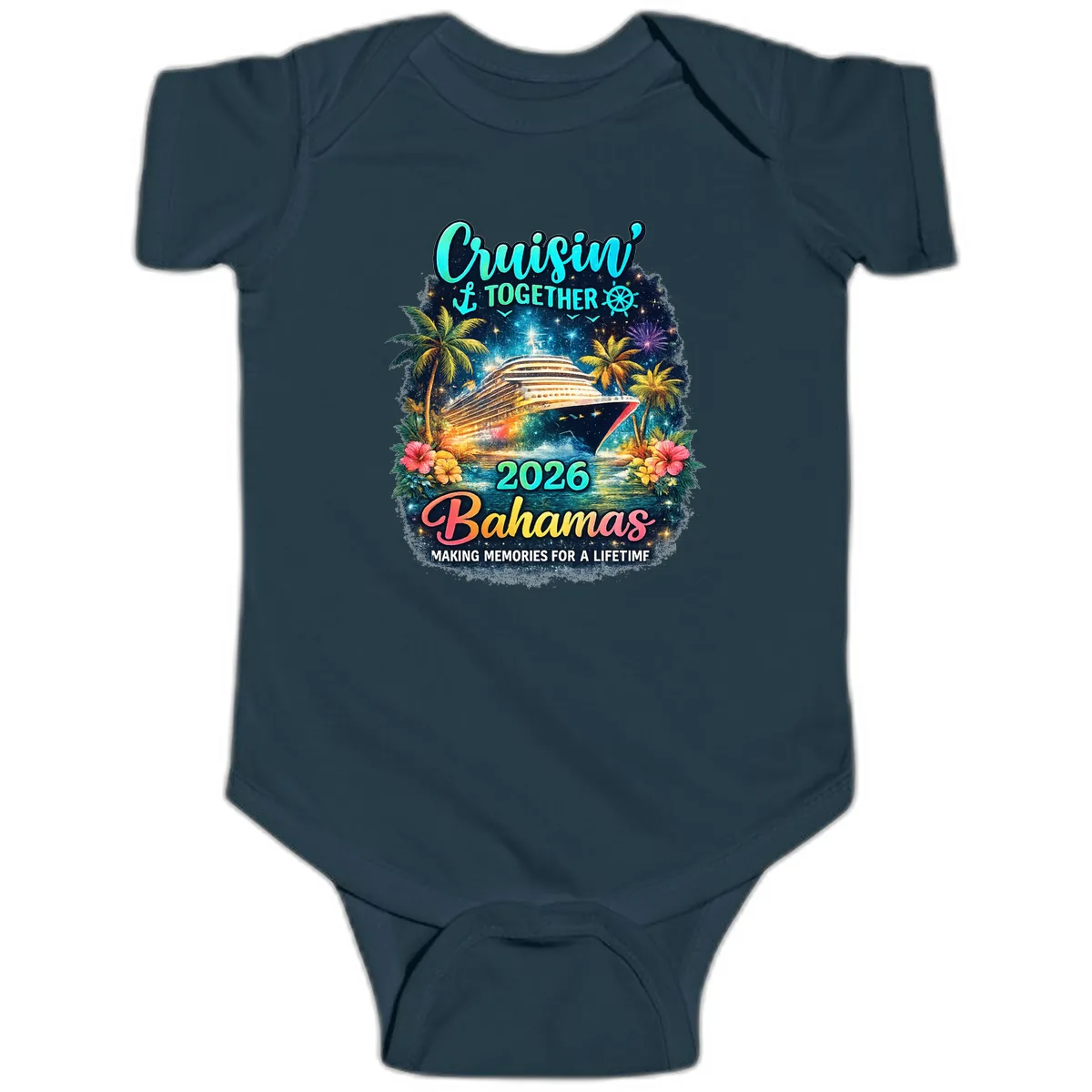 Cruisin' Together 2026 Bahamas Family Vacation Baby Onesie in Navy