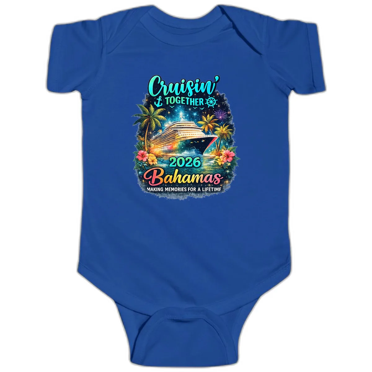 Cruisin' Together 2026 Bahamas Family Vacation Baby Onesie in Royal
