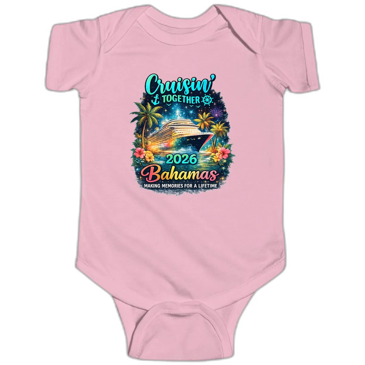 Cruisin' Together 2026 Bahamas Family Vacation Baby Onesie in Pink