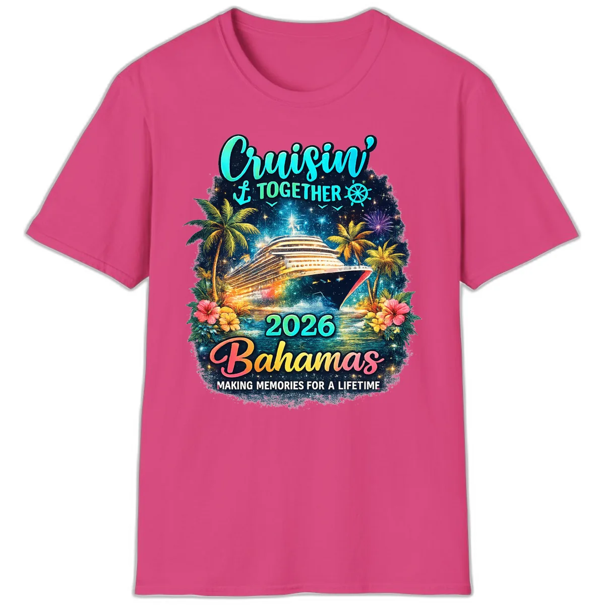 Cruisin' Together 2026 Bahamas Family Vacation T-Shirt in Heliconia