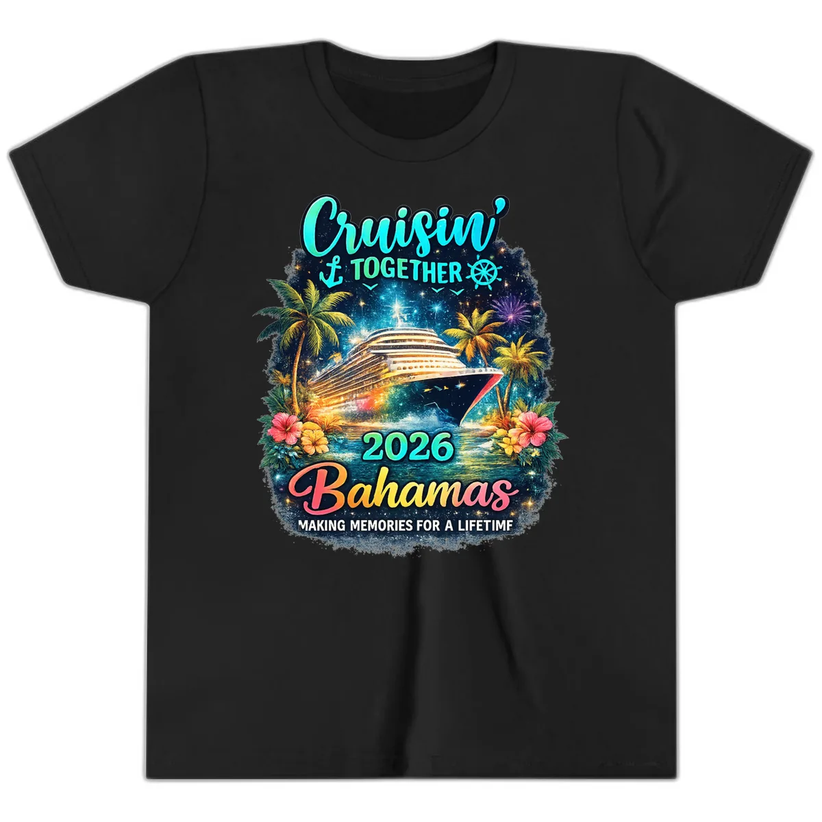 Cruisin' Together 2026 Bahamas Family Vacation Youth T-Shirt in Black