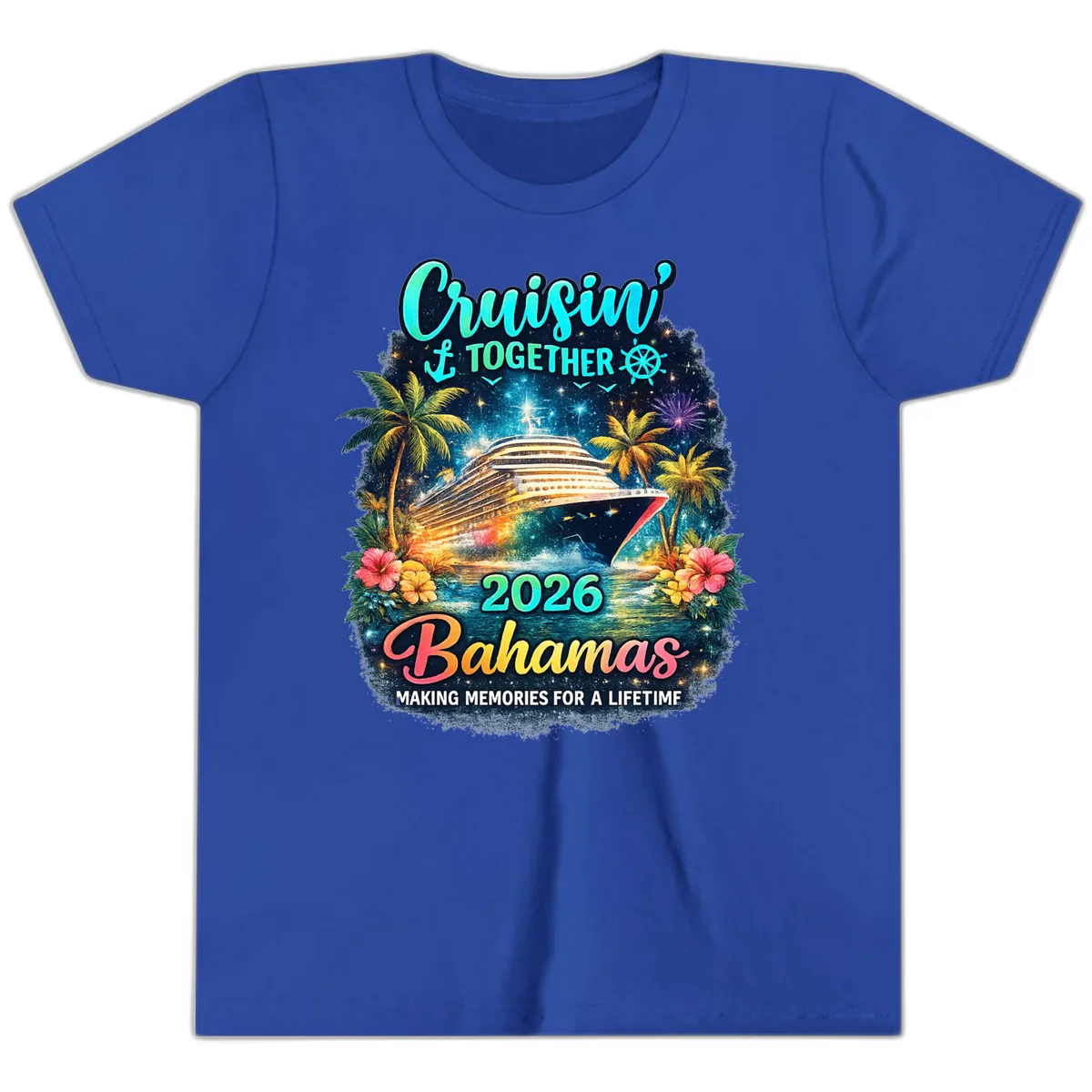 Cruisin' Together 2026 Bahamas Family Vacation Youth T-Shirt in True Royal