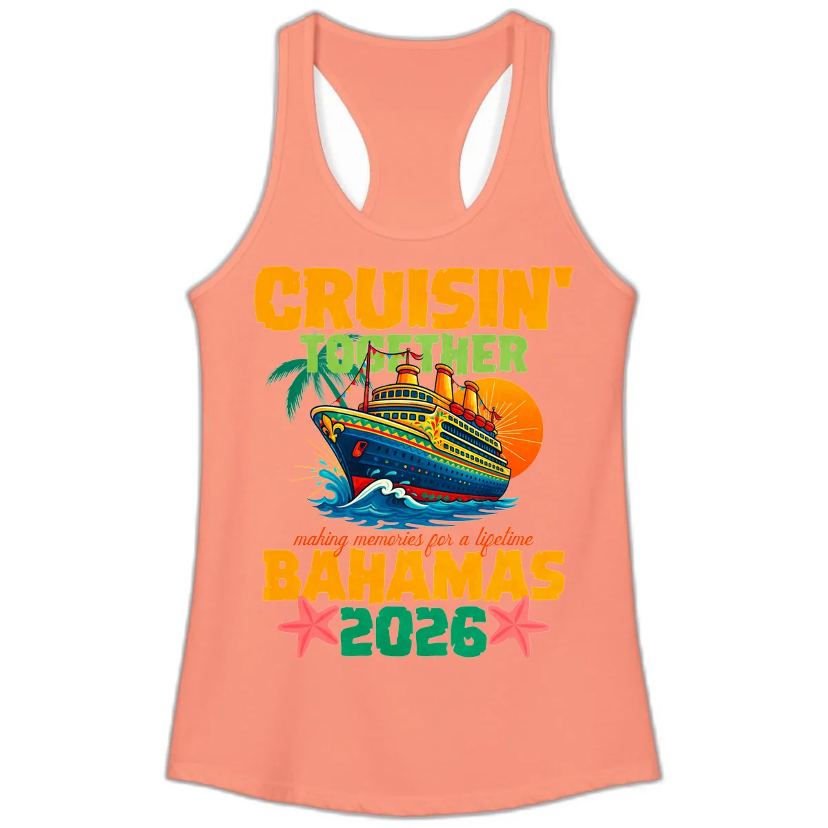 Bahamas 2026 Family Cruise Together Design Ladies Tank in Solid Light Orange