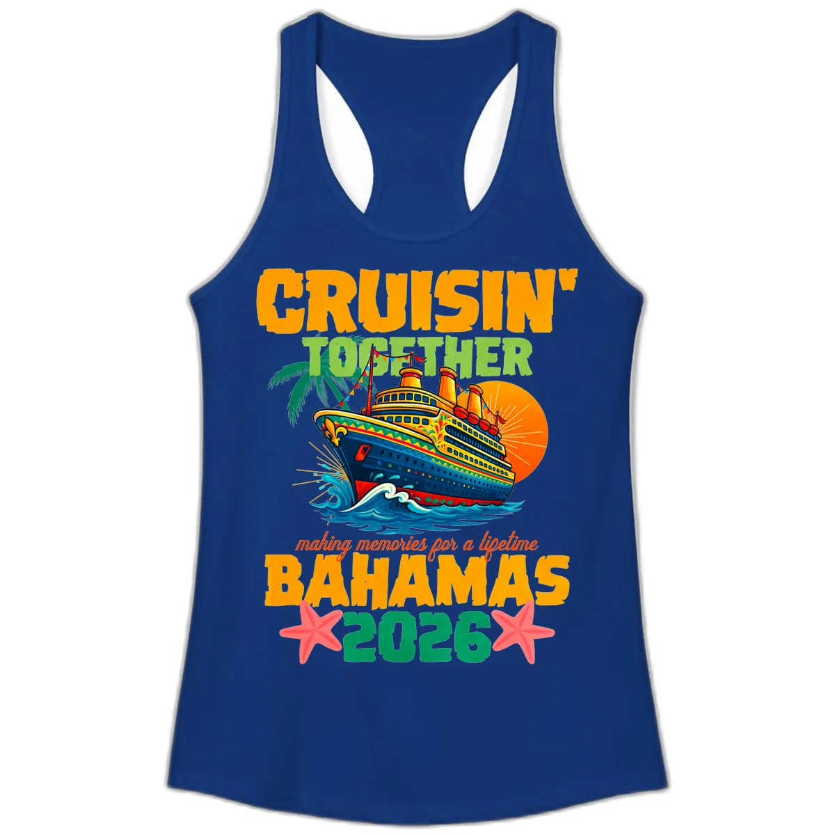 Bahamas 2026 Family Cruise Together Design Ladies Tank in Solid Royal