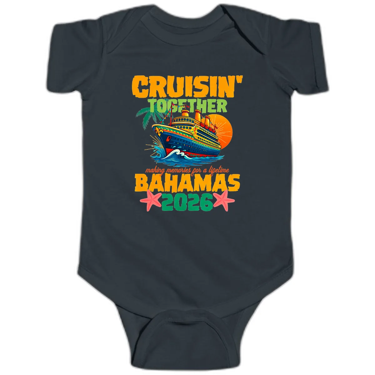 Bahamas 2026 Family Cruise Together Design Baby Onesie in Black