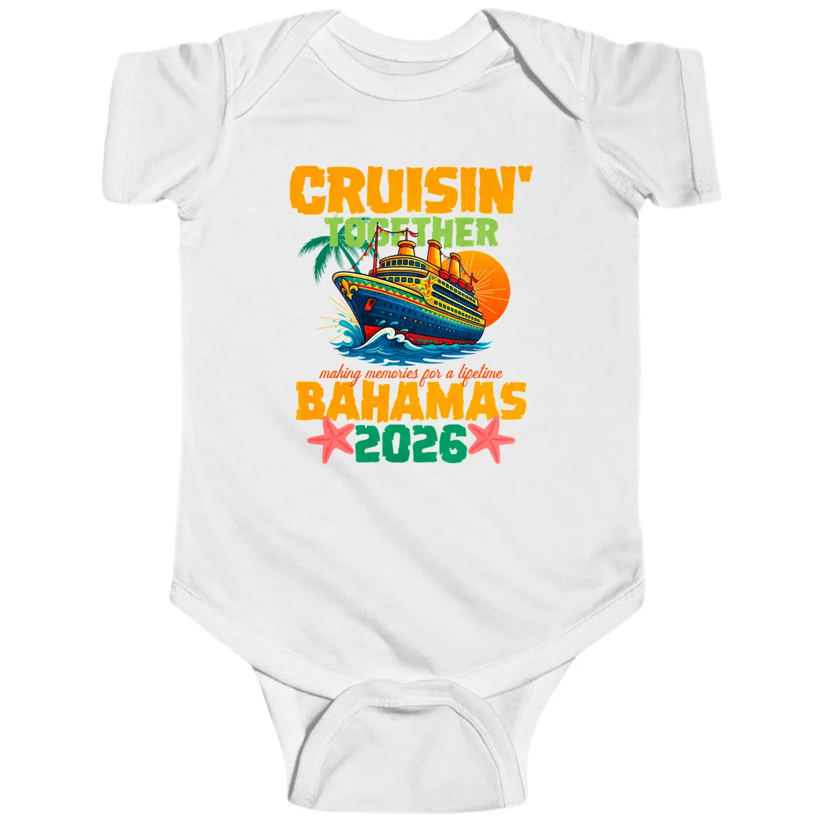 Bahamas 2026 Family Cruise Together Design Baby Onesie in White