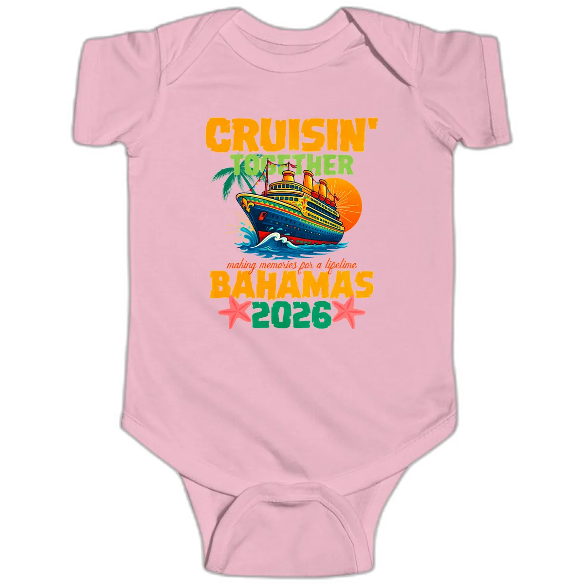 Bahamas 2026 Family Cruise Together Design Baby Onesie in Pink