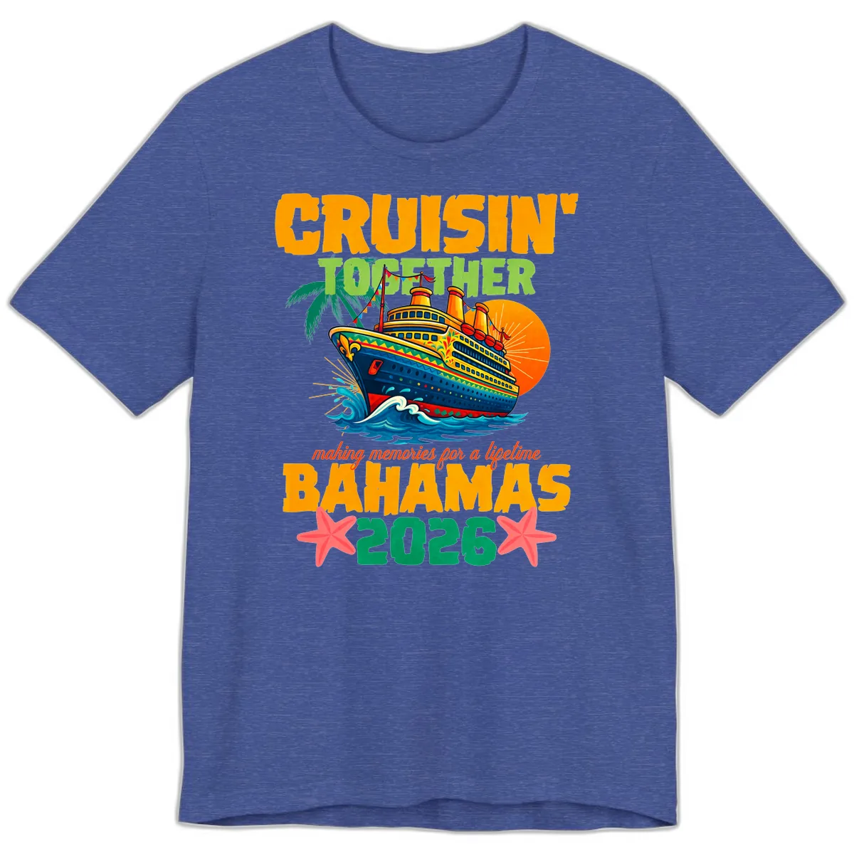 Bahamas 2026 Family Cruise Together Design Premium T-Shirt in Heather True Royal