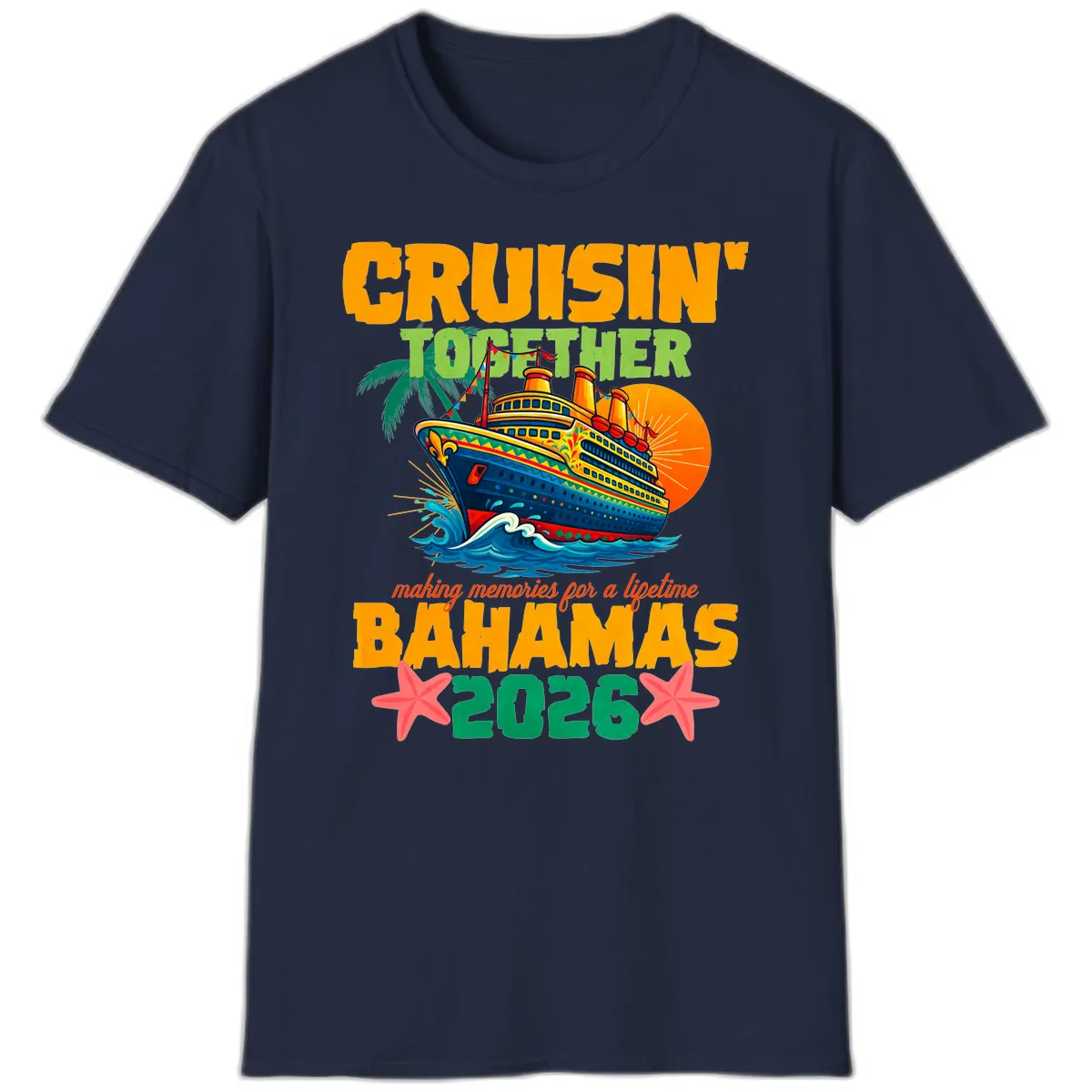Bahamas 2026 Family Cruise Together Design T-Shirt in Navy