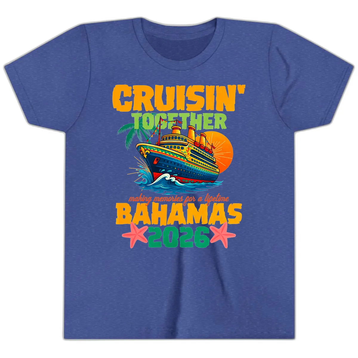 Bahamas 2026 Family Cruise Together Design Youth T-Shirt in Heather True Royal