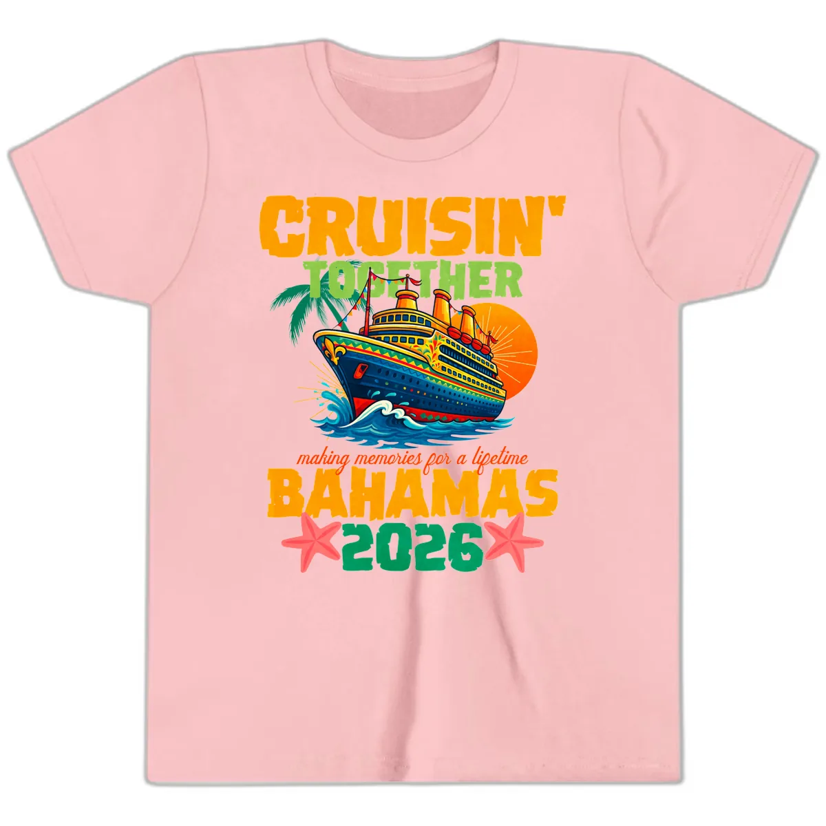 Bahamas 2026 Family Cruise Together Design Youth T-Shirt in Pink
